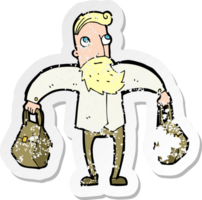 retro distressed sticker of a cartoon hipster man carrying bags png