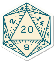 sticker of a natural 20 D20 dice roll png