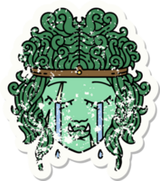 grunge sticker van een verdrietig orc barbaar karakter gezicht png