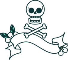 Traditionelles Tattoo mit Banner aus gekreuzten Knochen png