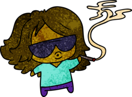 textured cartoon illustration cute kawaii smoking a joint png