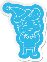 quirky cartoon  sticker of a man laughing wearing santa hat png