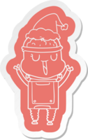 happy quirky cartoon  sticker of a robot wearing santa hat png