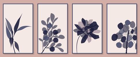 Abstract botanical wall art set. illustration in scandinavian design vector