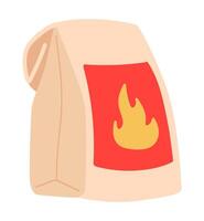 Barbeque coal bag in flat design. Paper package with campfire charcoal. illustration isolated. vector