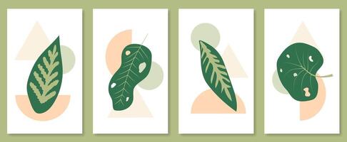 Abstract botanical wall art set. illustration in scandinavian design vector