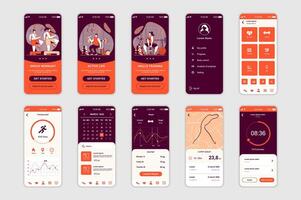 Fitness concept screens set for mobile app template. People at groupe workout, online training and healthy lifestyle. UI, UX, GUI user interface kit for smartphone application layouts. design vector