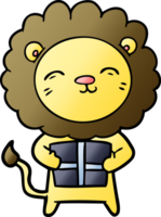 cartoon lion with christmas present png