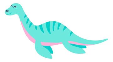 Cute swimming dinosaur in flat design. Funny underwater plesiosaur dino. illustration isolated. vector