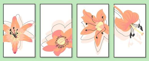 Abstract botanical wall art set. illustration in scandinavian design vector