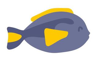 Cute surgeon fish in flat design. Underwater tropical blue and yellow creature. illustration isolated. vector