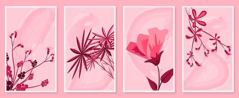 Abstract botanical wall art set. illustration in scandinavian design vector