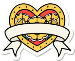sticker of tattoo in traditional style of a heart and banner with flowers png
