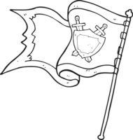 hand drawn black and white cartoon flag blowing in wind png