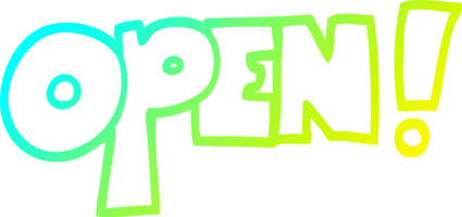 cold gradient line drawing of a cartoon open sign png