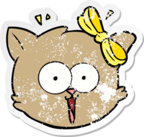 distressed sticker of a cartoon surprised cat face png