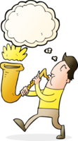 homem dos desenhos animados soprando saxofone com balão de pensamento png