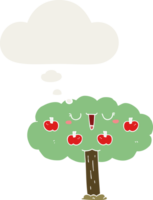 cartoon apple tree with thought bubble in retro style png