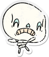 hand drawn distressed sticker cartoon of spooky kawaii skeleton png