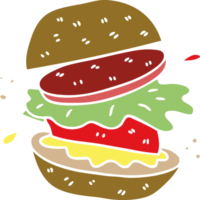 mano disegnato strambo cartone animato veggie hamburger png