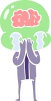 flat color style cartoon big brain alien crying png