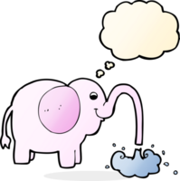 cartoon elephant squirting water with thought bubble png