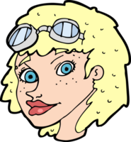 cartoon happy woman wearing aviator goggles png