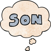 cartoon word son with thought bubble in grunge texture style png