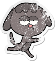 distressed sticker of a cartoon bored dog running png