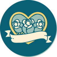 sticker of tattoo in traditional style of a heart and banner with flowers png