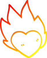 chaud pente ligne dessin de une dessin animé flamboyant cœur png