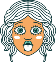 iconic tattoo style image of female face sticking out tongue png