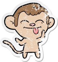 distressed sticker of a funny cartoon monkey png