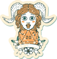 Retro Tattoo Style tiefling with natural twenty dice roll png