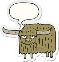 cartoon hairy cow with speech bubble sticker png