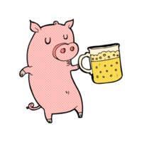 Cartoon-Schwein, das ein halbes Liter Bier trinkt png