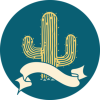 tattoo style icon with banner of a cactus png