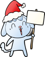 mignonne main tiré pente dessin animé de une chien portant Père Noël chapeau png