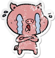 beunruhigter Aufkleber eines weinenden Schwein-Cartoons png