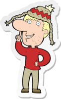 sticker of a cartoon man in hat with idea png