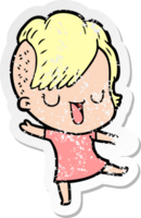 distressed sticker of a cute cartoon girl with hipster haircut png