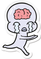 sticker of a cartoon big brain alien crying png