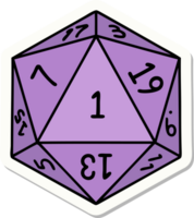 adesivo de uma jogada de dados natural de 1 d20 png