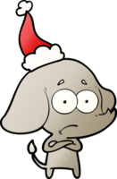 main tiré pente dessin animé de une incertain l'éléphant portant Père Noël chapeau png