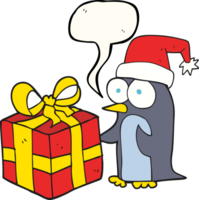 hand- getrokken toespraak bubbel tekenfilm Kerstmis pinguïn met Cadeau png