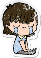 distressed sticker of a cartoon woman crying png