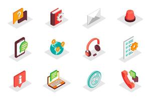 Customer service concept 3d isometric icons set. Pack isometry elements of information, question, tech support, letter, headset, call, feedback and other. illustration for modern web design vector