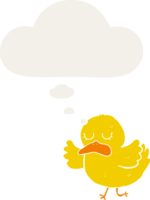 cartoon duck with thought bubble in retro style png