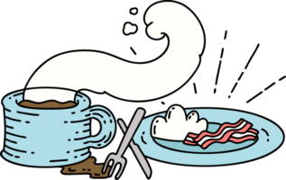 illustration of a traditional tattoo style breakfast and coffee png