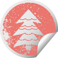 distressed circular peeling sticker symbol of a snow covered tree png